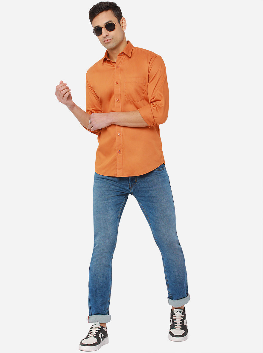 Appicot Orange Solid Smart Fit Casual Shirt | Greenfibre