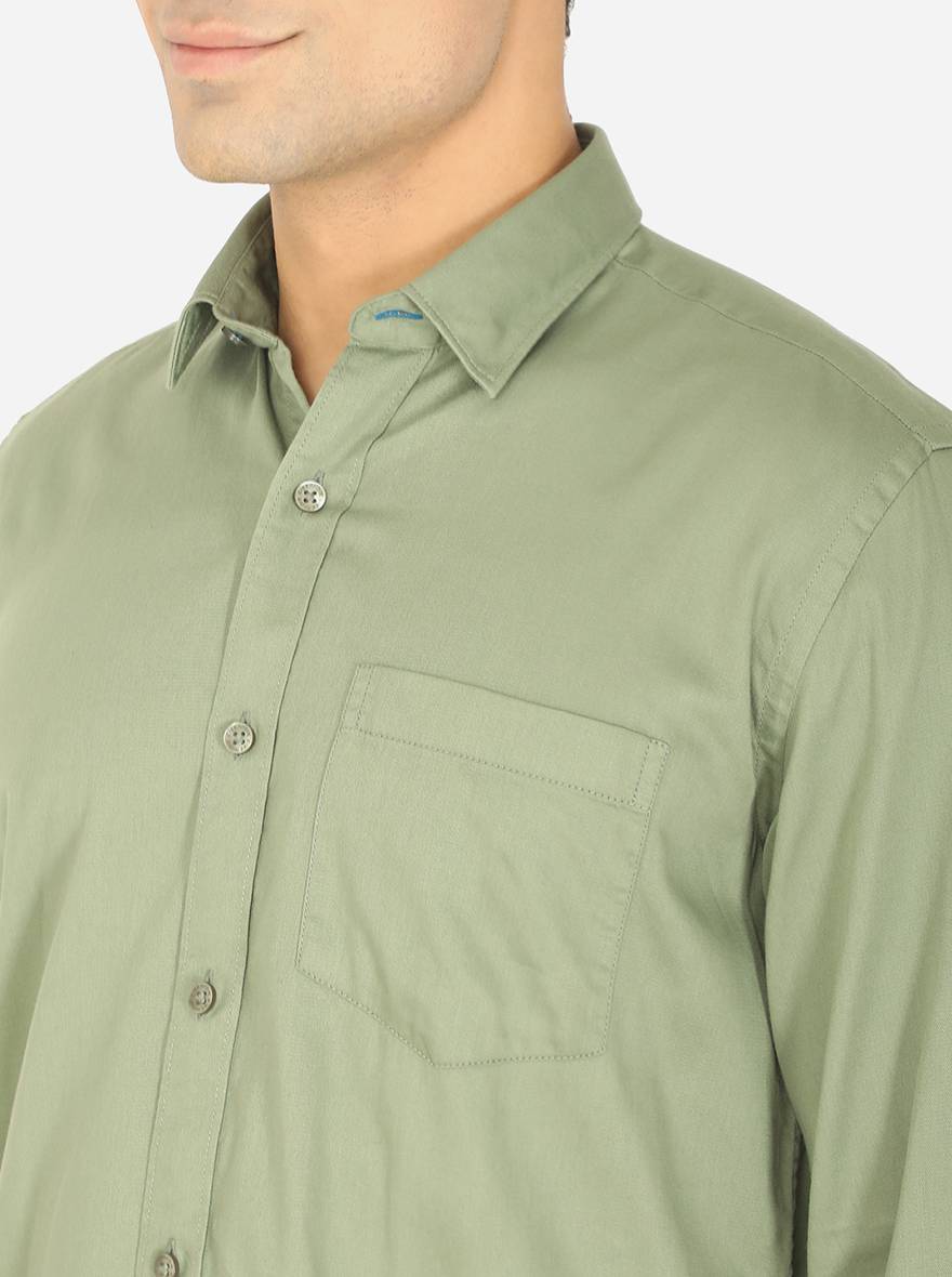 Celery Green Solid Smart Fit Casual Shirt | Greenfibre