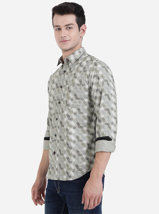 Grey Printed Slim Fit Semi Casual Shirt | Greenfibre