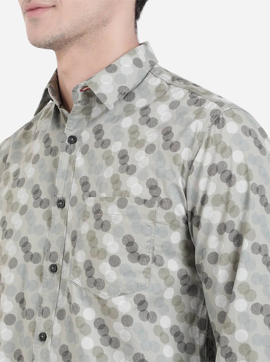 Grey Printed Slim Fit Semi Casual Shirt | Greenfibre