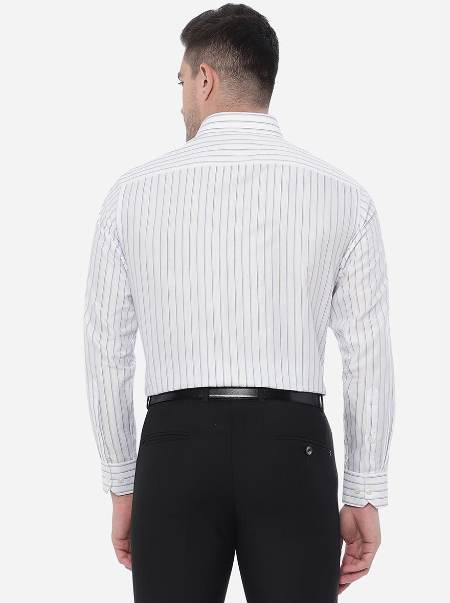 White & Blue Striped Regular Fit Formal Shirt | Greenfibre