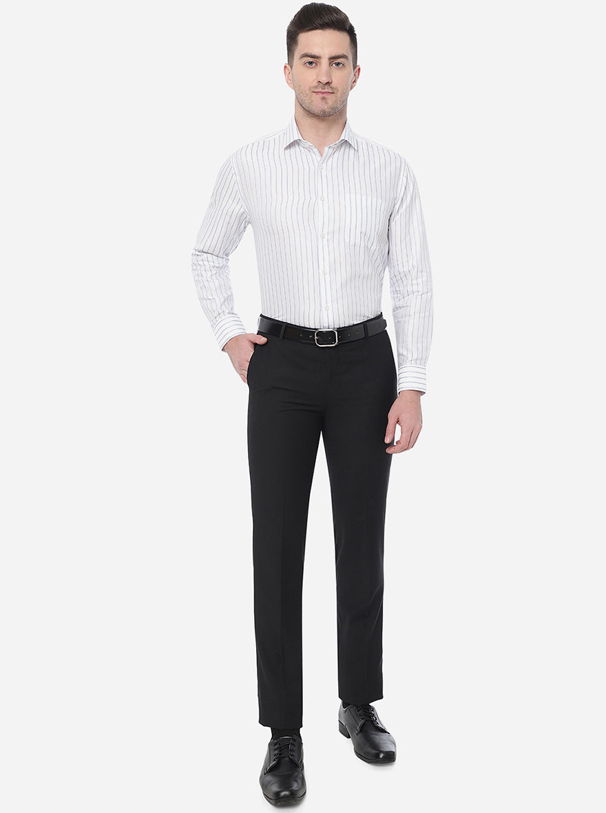 White & Blue Striped Regular Fit Formal Shirt | Greenfibre