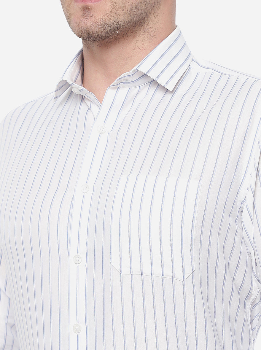 White & Blue Striped Regular Fit Formal Shirt | Greenfibre