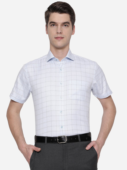 Sky Blue Checked Regular Fit Formal Shirt | Greenfibre