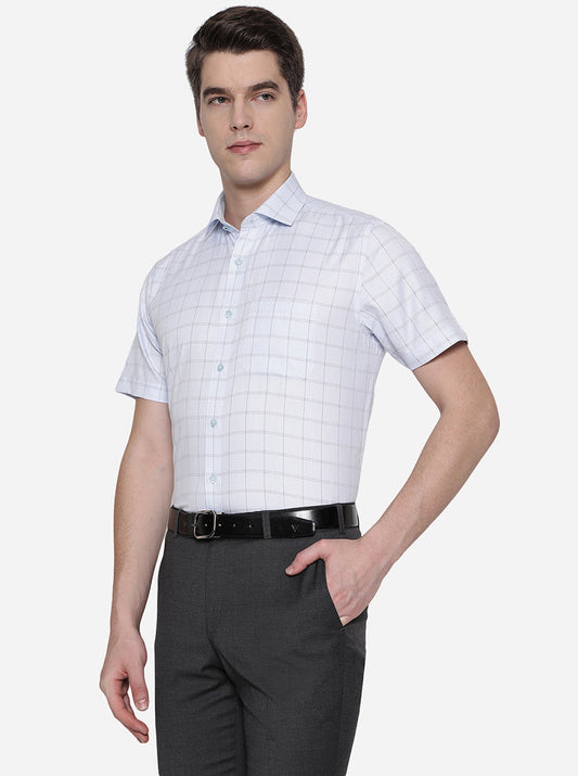 Sky Blue Checked Regular Fit Formal Shirt | Greenfibre
