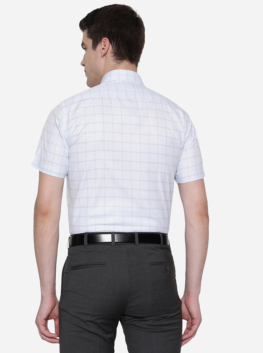 Sky Blue Checked Regular Fit Formal Shirt | Greenfibre