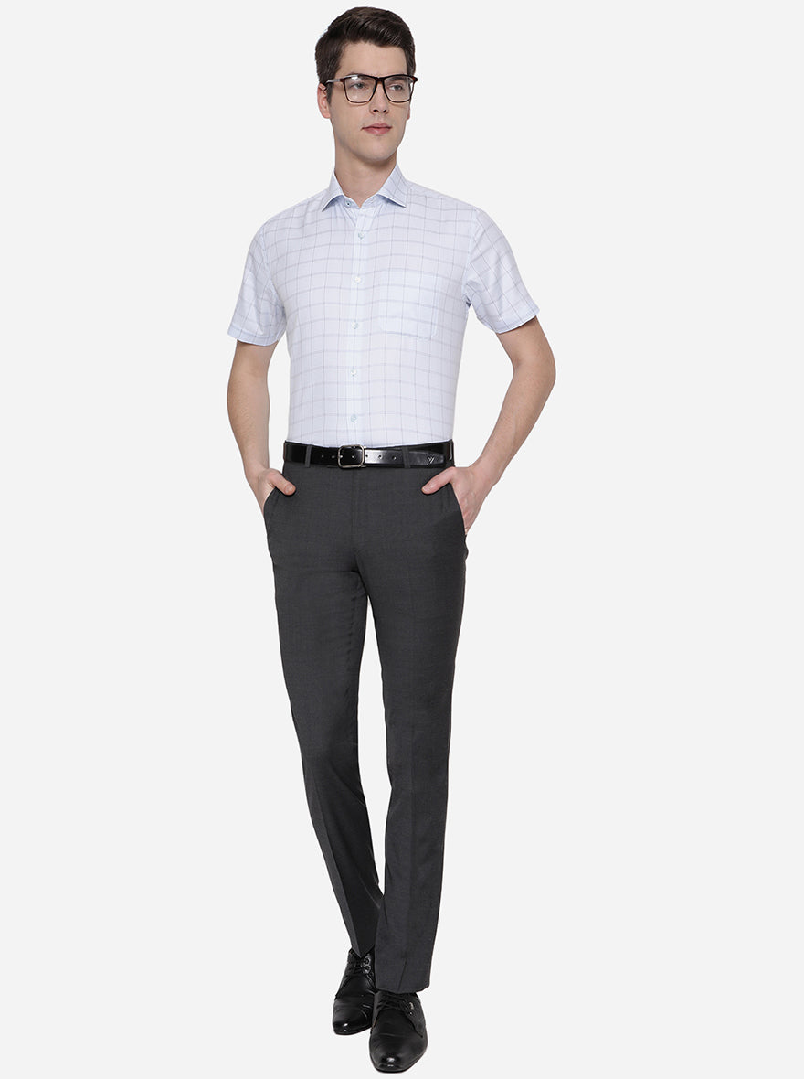 Sky Blue Checked Regular Fit Formal Shirt | Greenfibre