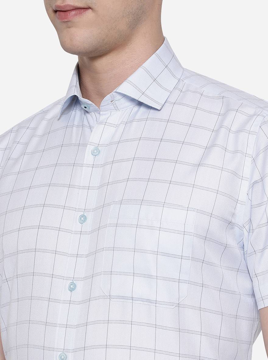 Sky Blue Checked Regular Fit Formal Shirt | Greenfibre