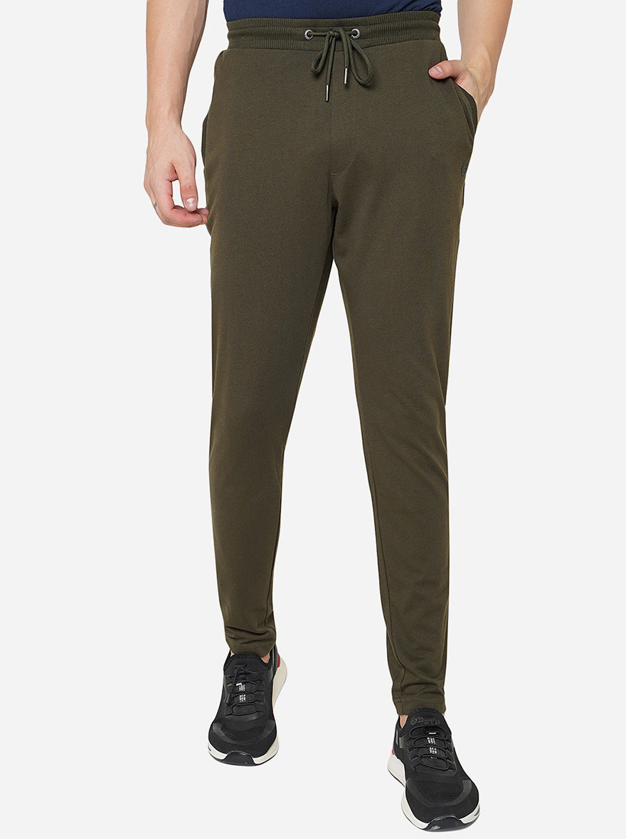 Olive Green Solid Slim Fit Track Pant | Greenfibre