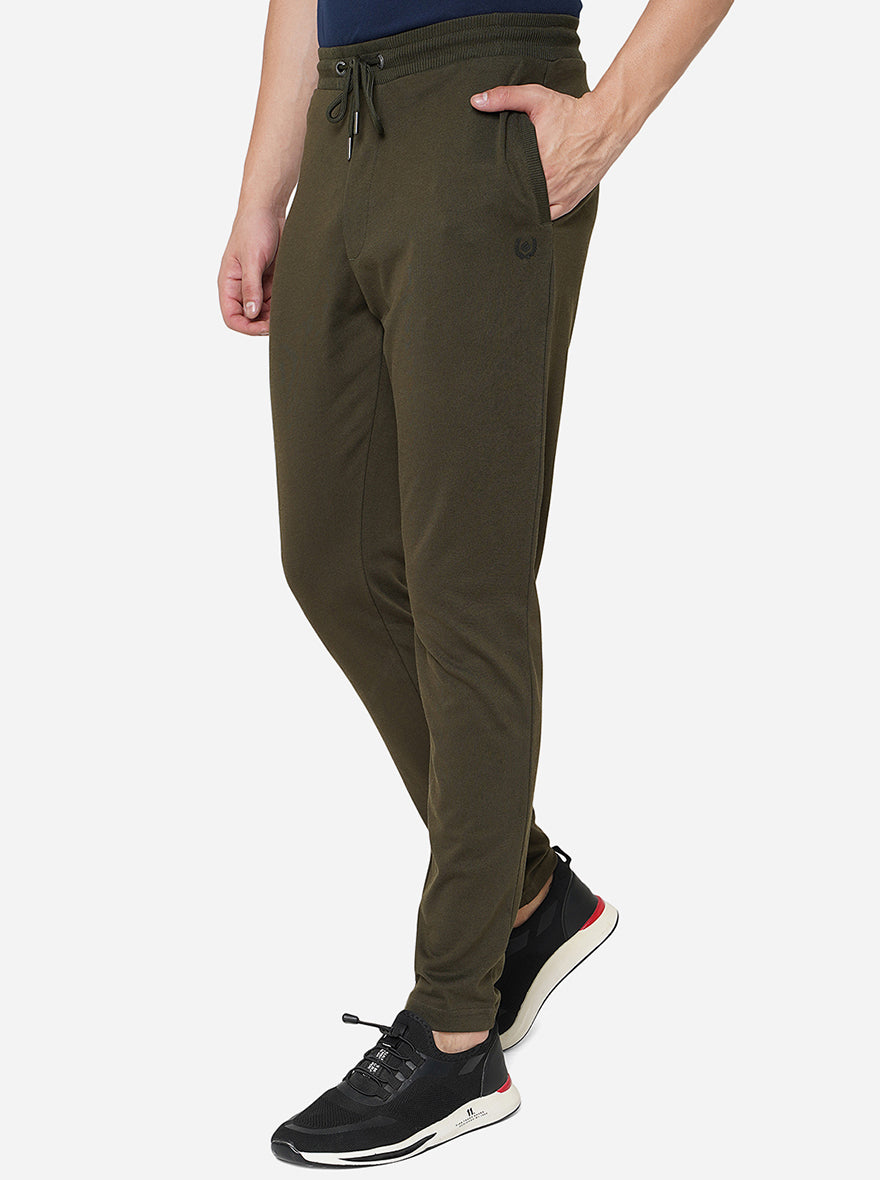 Olive Green Solid Slim Fit Track Pant | Greenfibre