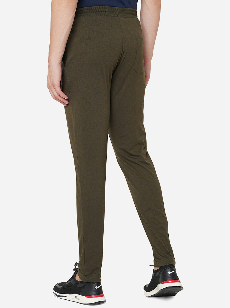 Olive Green Solid Slim Fit Track Pant | Greenfibre