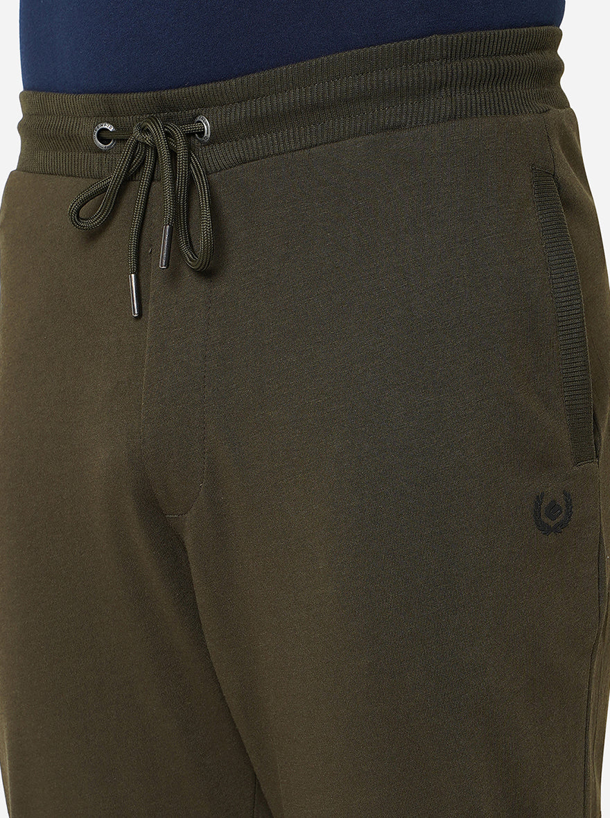 Olive Green Solid Slim Fit Track Pant | Greenfibre