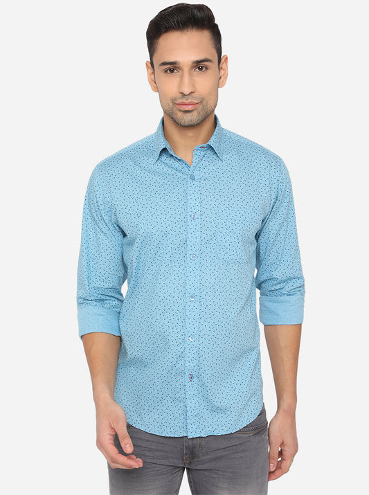 Sky Blue Printed Classic Fit Casual Shirt | Greenfibre
