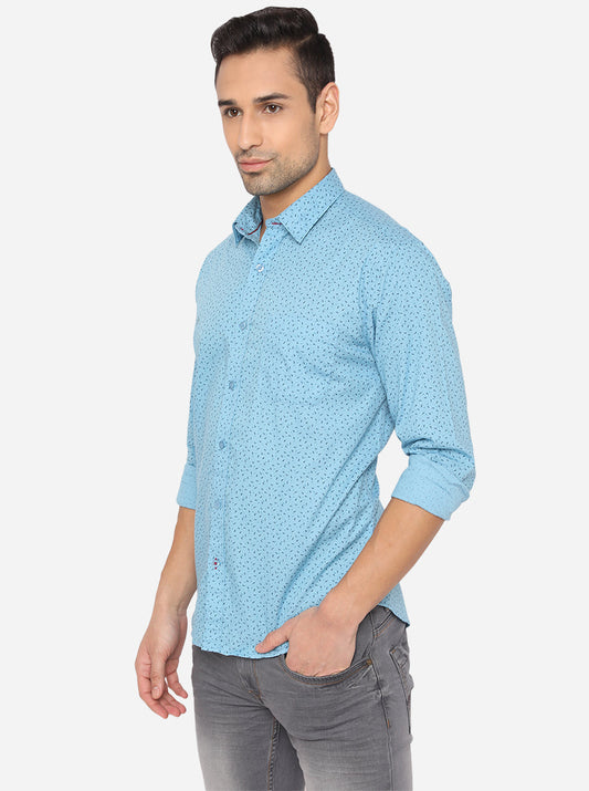 Sky Blue Printed Classic Fit Casual Shirt | Greenfibre