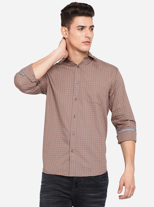 Ginger Brown Printed Classic Fit Casual Shirt | Greenfibre