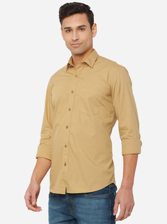 Beige Solid Slim Fit Casual Shirt | Greenfibre