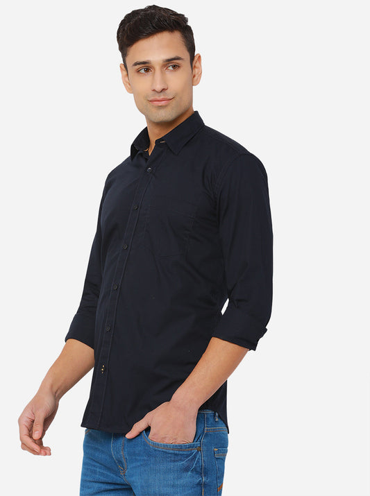 Navy Blue Solid Slim Fit Casual Shirt | Greenfibre