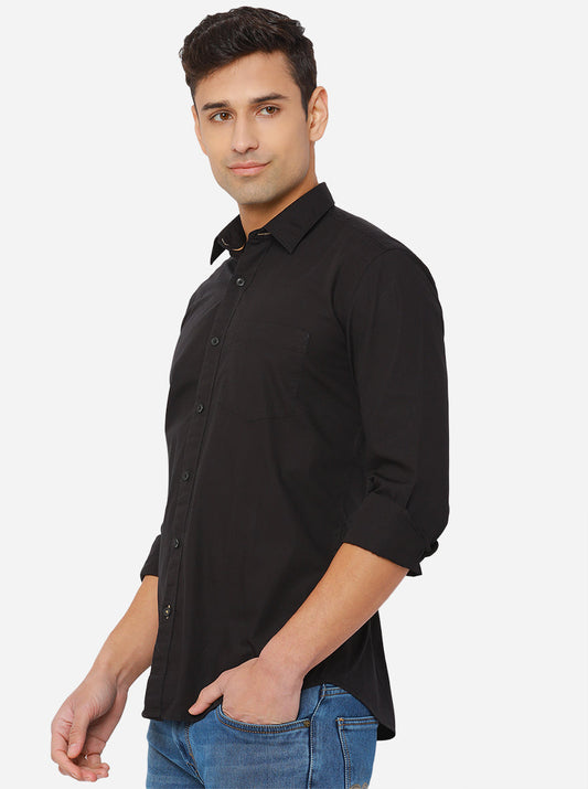 Jet Black Solid Slim Fit Casual Shirt | Greenfibre
