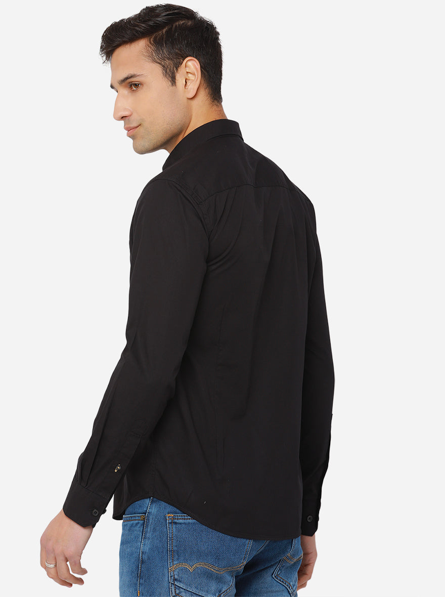 Jet Black Solid Slim Fit Casual Shirt | Greenfibre