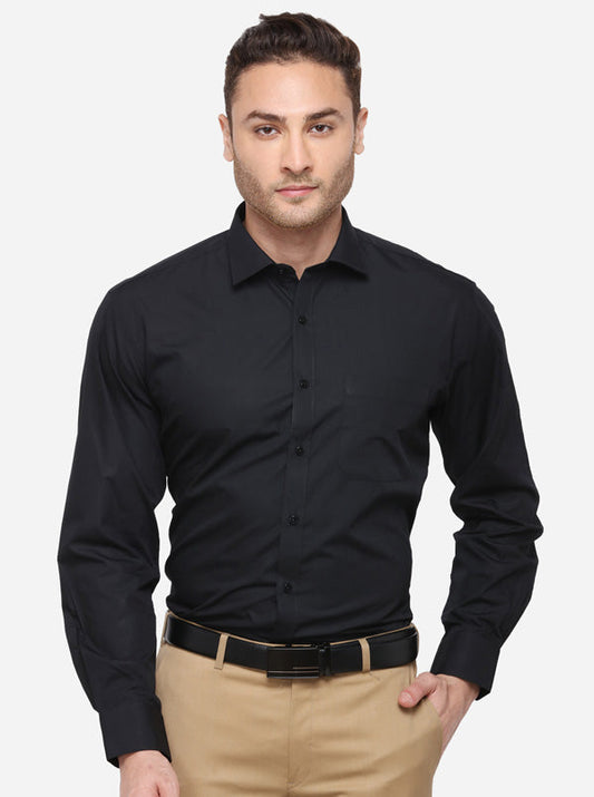 Black Solid Regular Fit Formal Shirt | Greenfibre