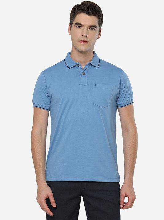 Light Blue Solid Slim Fit Polo T-Shirt | Greenfibre
