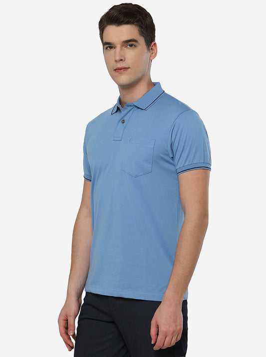 Light Blue Solid Slim Fit Polo T-Shirt | Greenfibre
