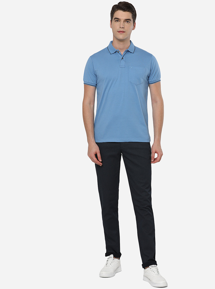 Light Blue Solid Slim Fit Polo T-Shirt | Greenfibre