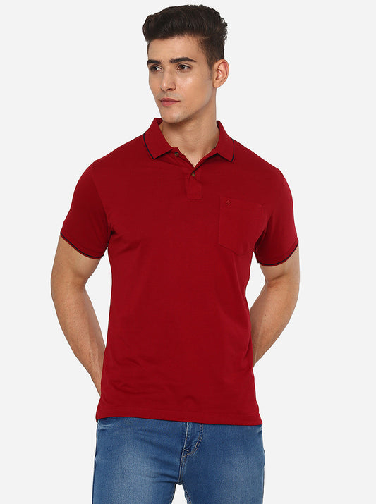 Red Solid Slim Fit Polo T-Shirt | Greenfibre