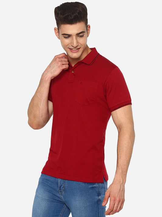 Red Solid Slim Fit Polo T-Shirt | Greenfibre