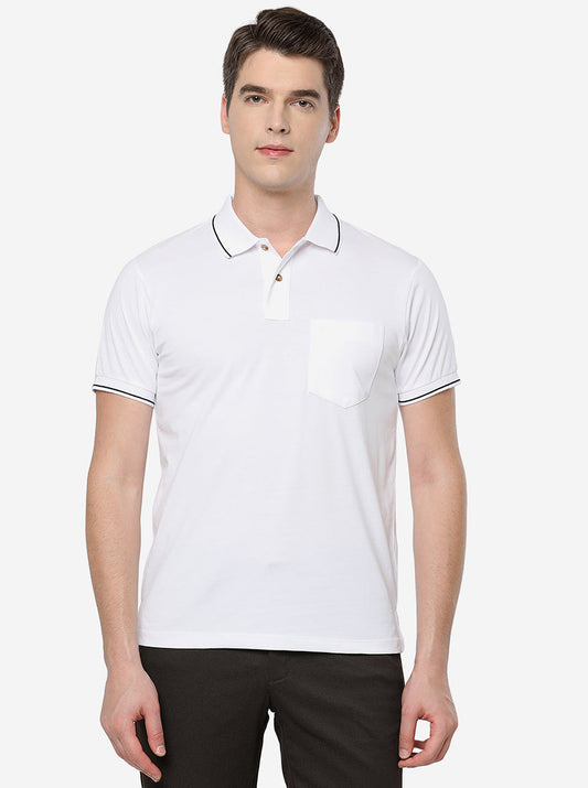 White Solid Slim Fit Polo T-Shirt | Greenfibre