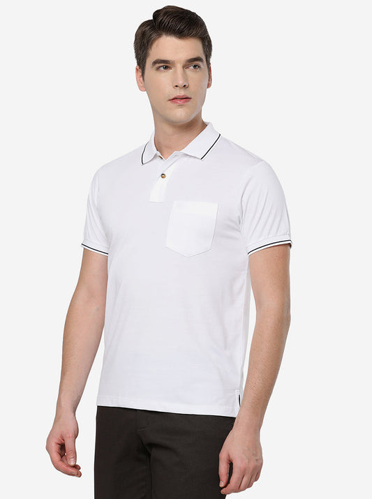 White Solid Slim Fit Polo T-Shirt | Greenfibre