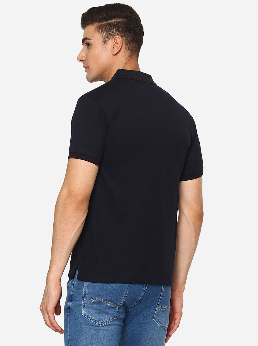 Navy Blue Solid Slim Fit Polo T-Shirt | Greenfibre