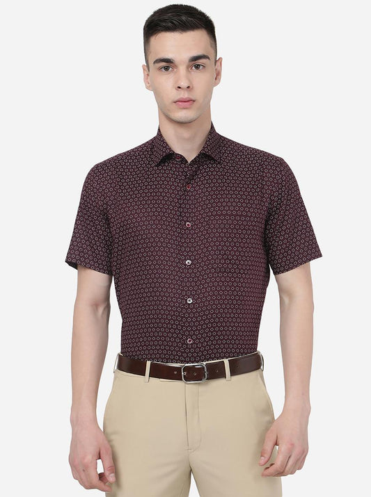 Maroon Printed Regular Fit Formal Shirt | Greenfibre