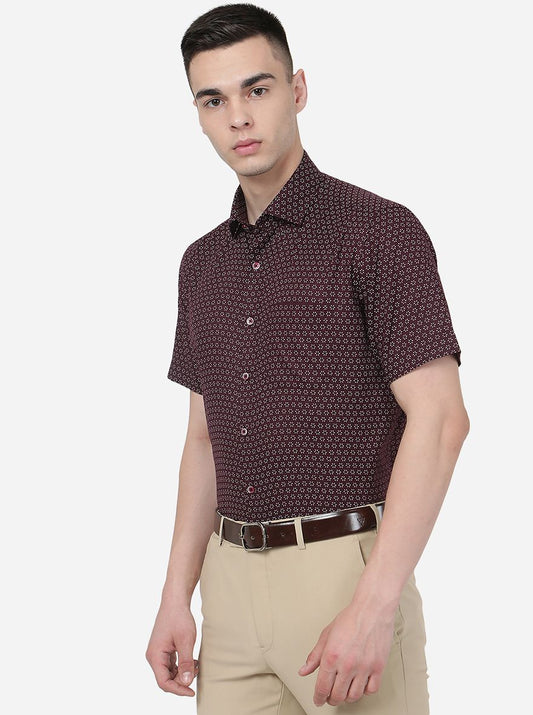 Maroon Printed Regular Fit Formal Shirt | Greenfibre
