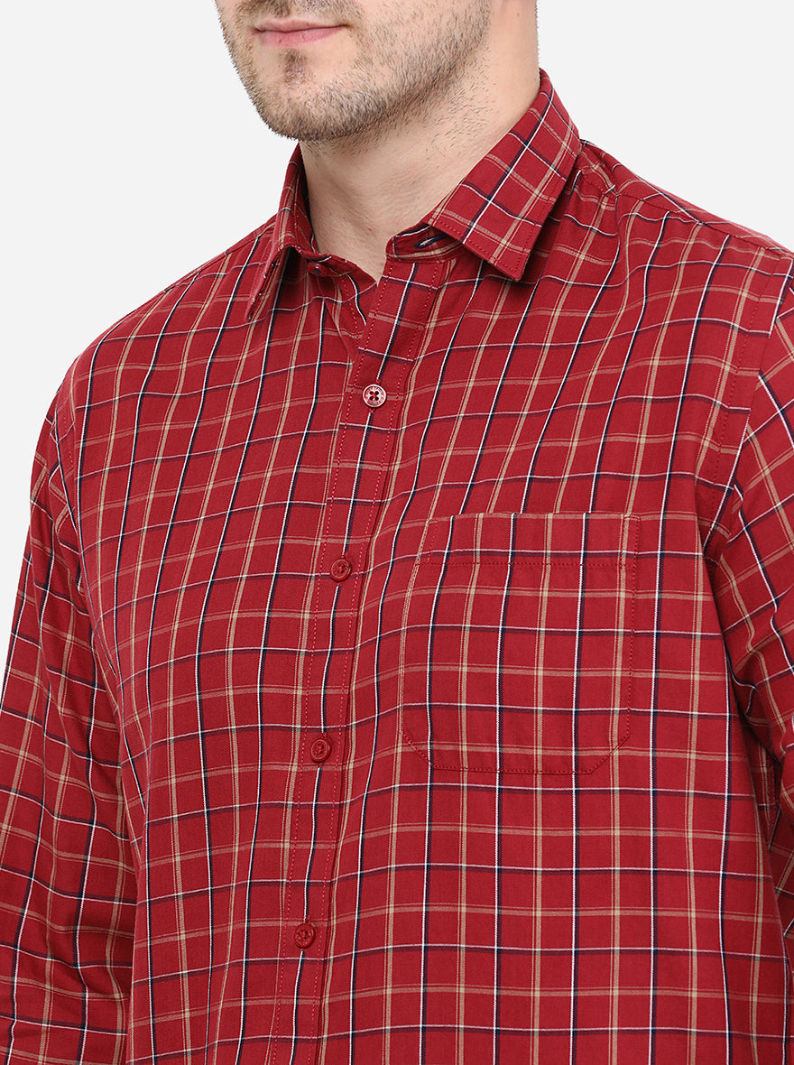 Maroon Checked Classic Fit Casual Shirt | Greenfibre