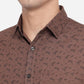 Coffee Brown Printed Slim Fit Semi Casual Shirt | Greenfibre