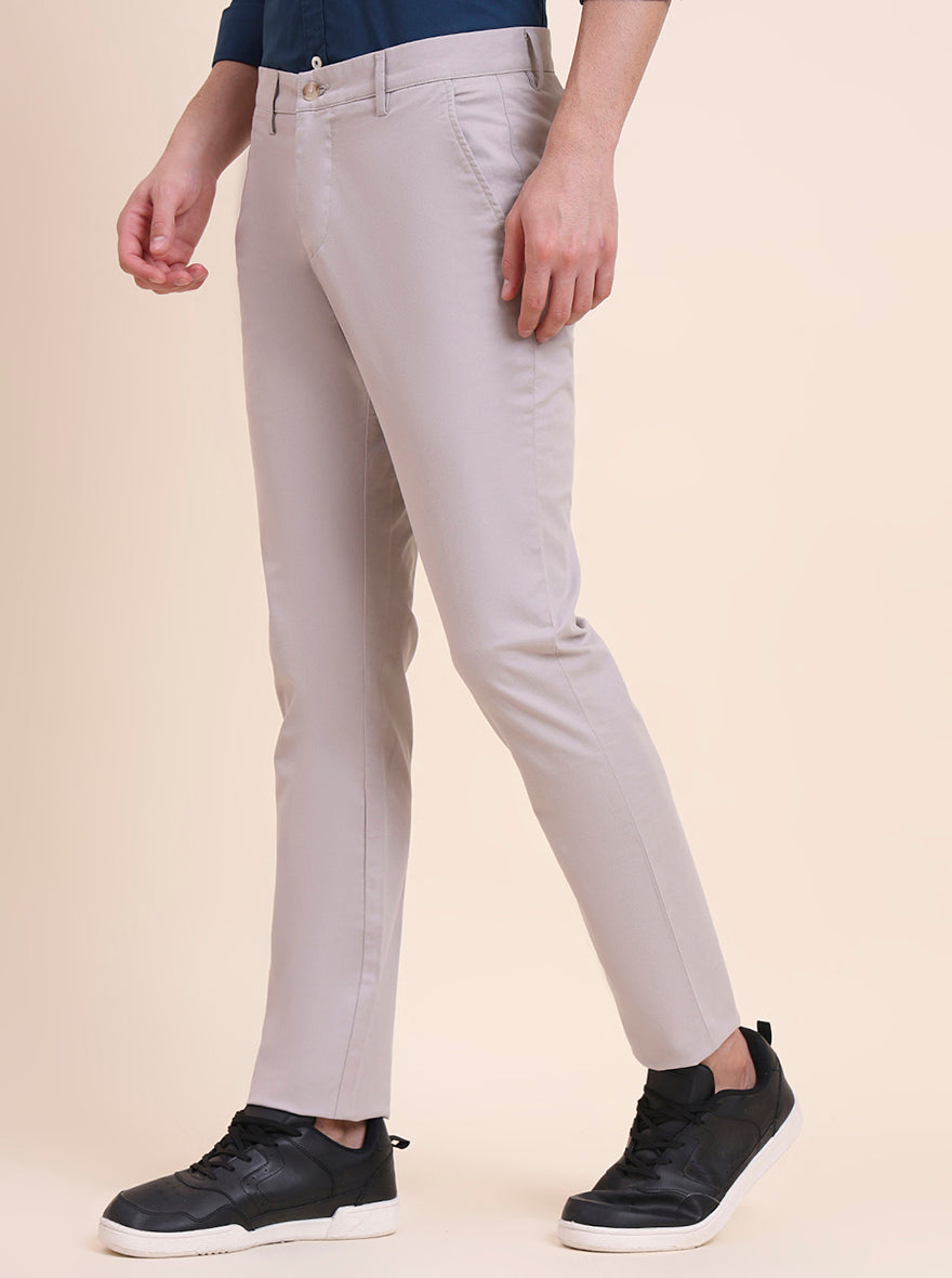 Steel Grey Solid Super Slim Fit Casual Trouser | Greenfibre