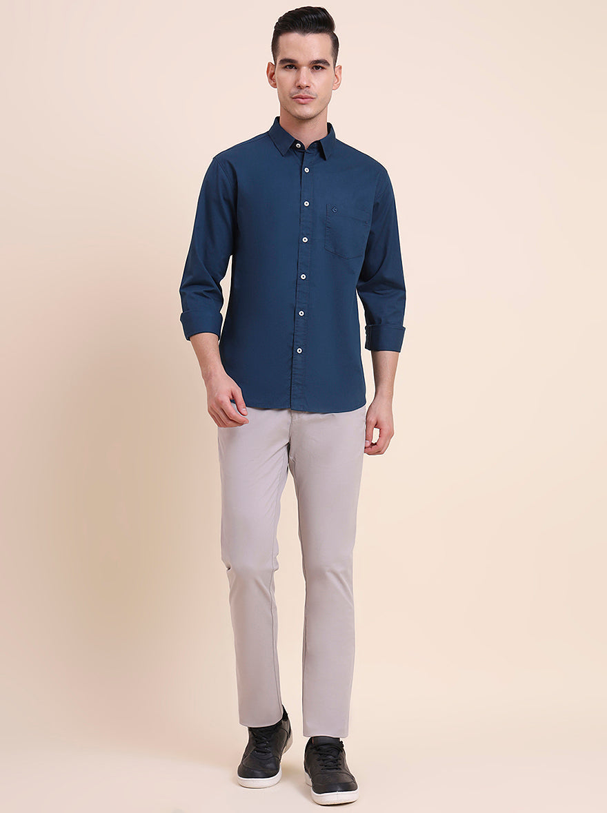Steel Grey Solid Super Slim Fit Casual Trouser | Greenfibre