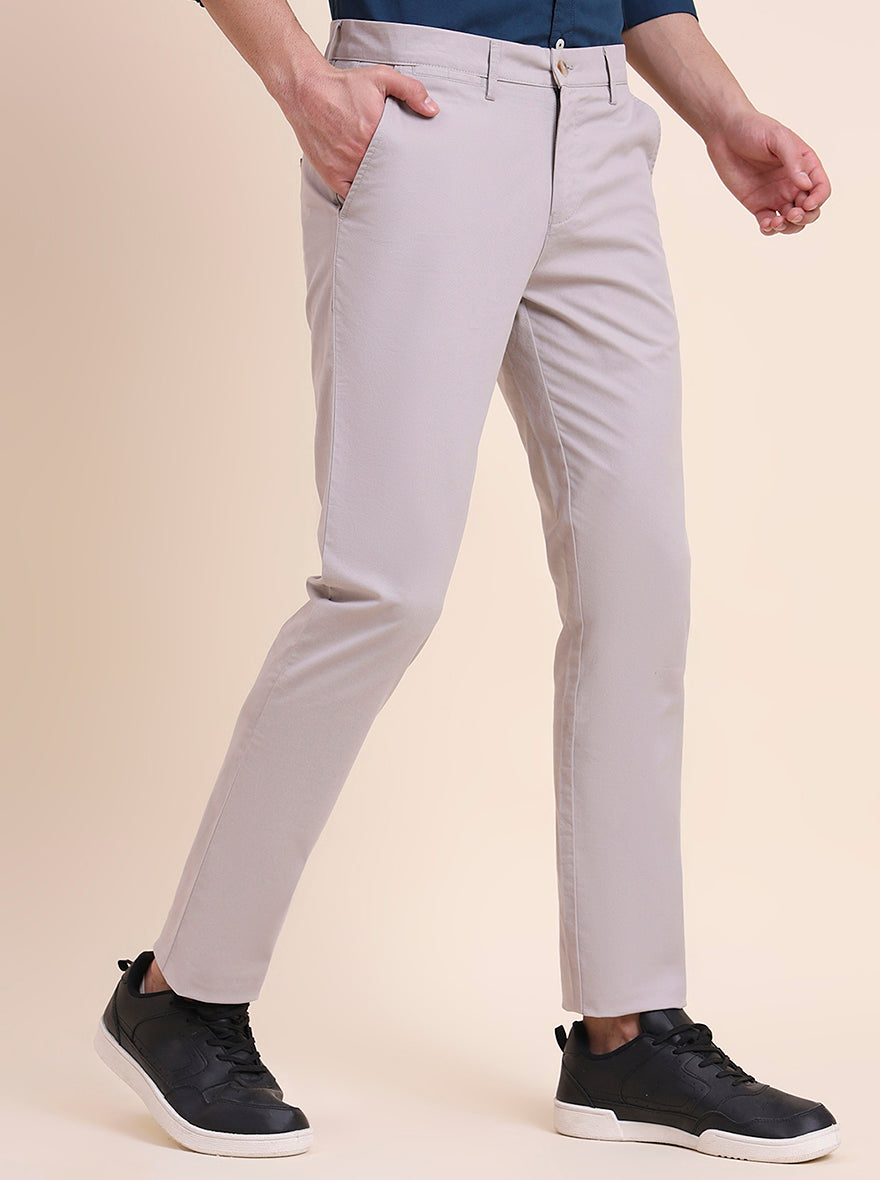 Steel Grey Solid Super Slim Fit Casual Trouser | Greenfibre