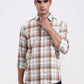 White & Brown Checked Slim Fit Casual Shirt | Greenfibre