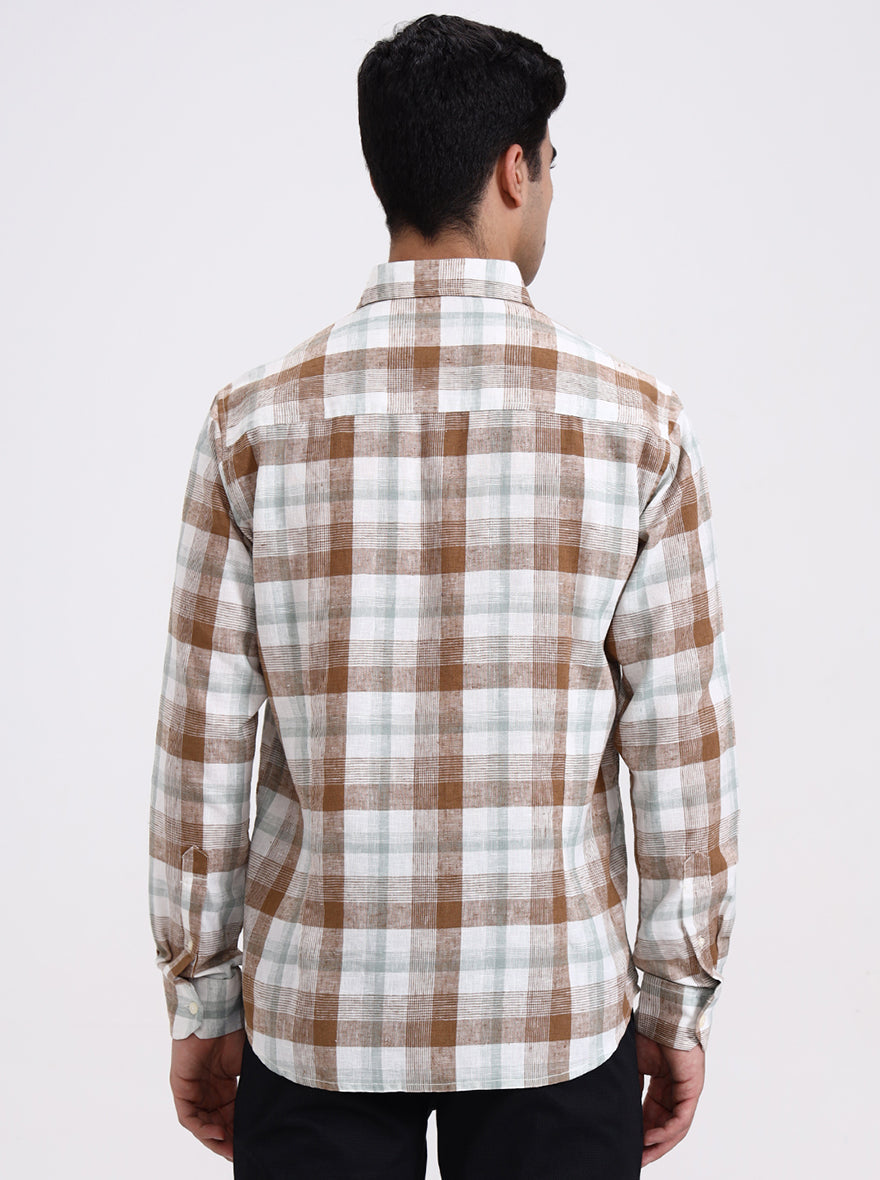 White & Brown Checked Slim Fit Casual Shirt | Greenfibre