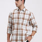 White & Brown Checked Slim Fit Casual Shirt | Greenfibre