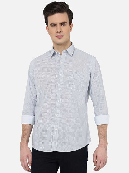 Light Blue Printed Smart Fit Semi Casual Shirt | Greenfibre