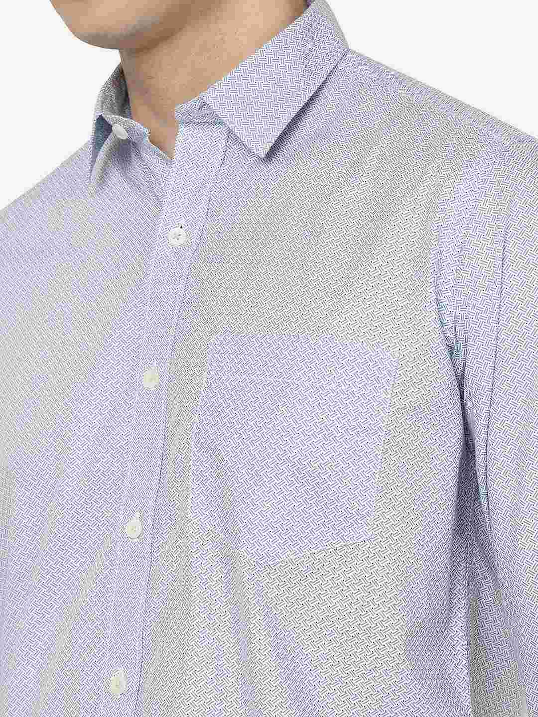 Light Blue Printed Smart Fit Semi Casual Shirt | Greenfibre