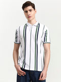 White & Green Striped Slim Fit Polo T-Shirt | Greenfibre