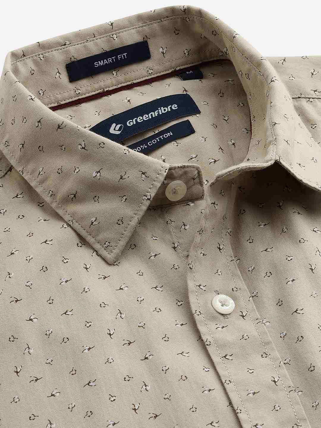 Beige Printed Smart Fit Semi Casual Shirt | Greenfibre