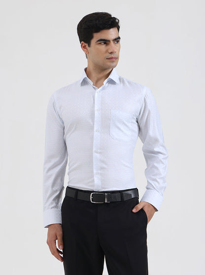 Sky Blue & White Solid Slim Fit Formal Shirt | Greenfibre
