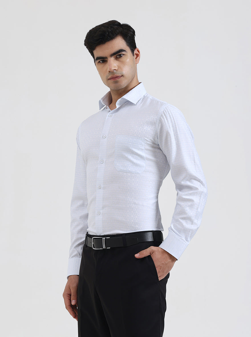 Sky Blue & White Solid Slim Fit Formal Shirt | Greenfibre