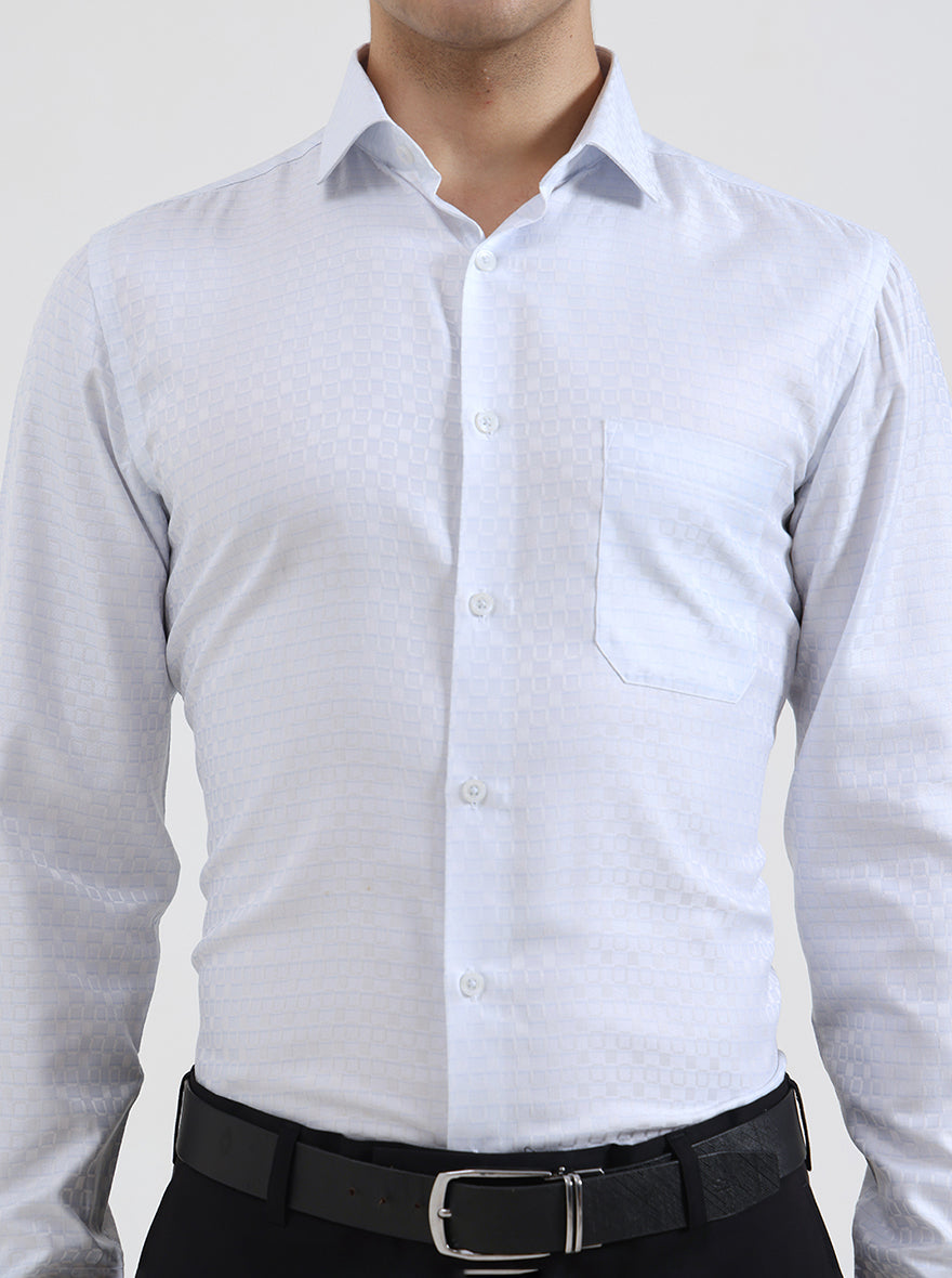Sky Blue & White Solid Slim Fit Formal Shirt | Greenfibre