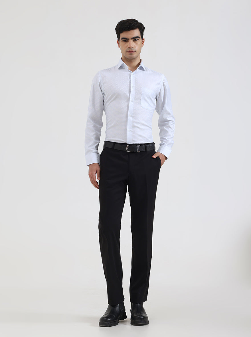 Sky Blue & White Solid Slim Fit Formal Shirt | Greenfibre